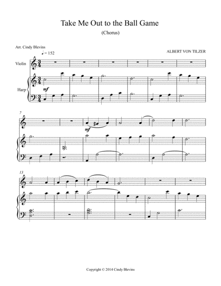 Take Me Out To The Ball Game Arranged For Harp And Violin Page 2