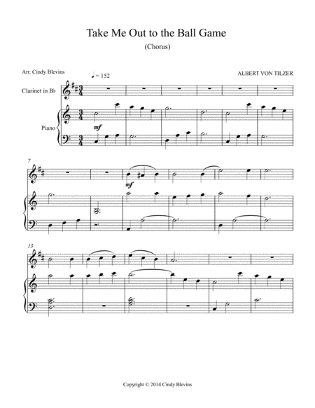 Take Me Out To The Ball Game Arranged For Piano And Bb Clarinet Page 2