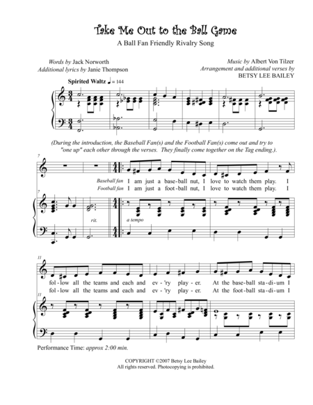 Take Me Out To The Ball Game For 2 Part Childrens Chorus And Piano Page 2