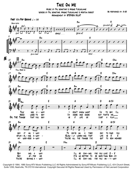 Take On Me A Ha Lead Sheet In Original Key Of A Page 2