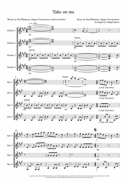 Take On Me For Guitar Quartet Page 2