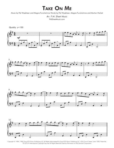 Take On Me Intermediate Piano Transposed Page 2