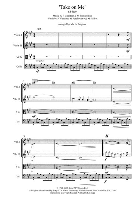 Take On Me String Quartet Page 2