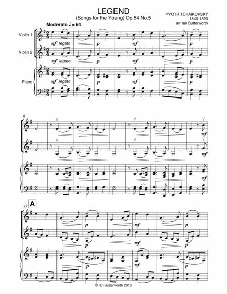 Tchaikovsky Legend Songs For The Young Op 54 No 5 For 2 Violins Piano Page 2