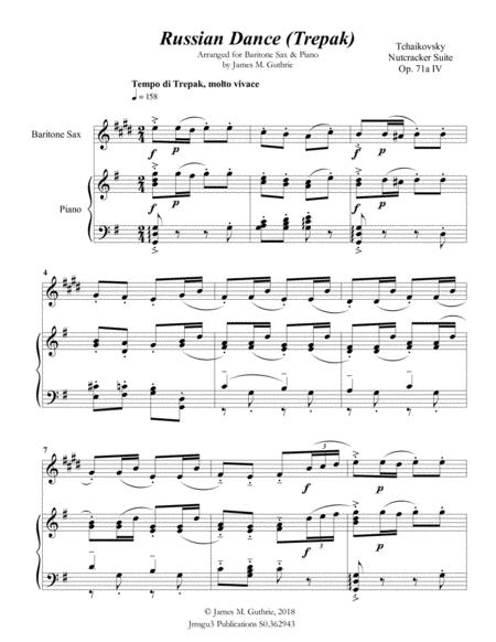 Tchaikovsky Russian Dance From Nutcracker Suite For Baritone Sax Piano Page 2