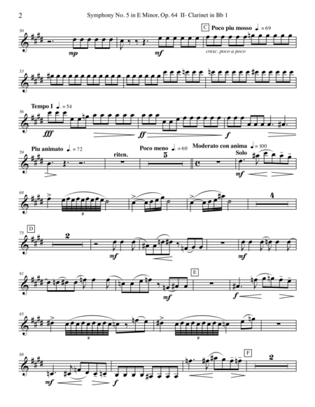 Tchaikovsky Symphony No 5 Movement Ii Clarinet In Bb 1 Transposed Part Op 64 Page 2