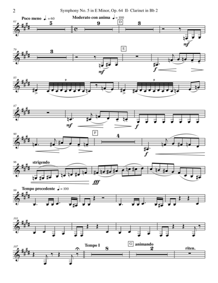 Tchaikovsky Symphony No 5 Movement Ii Clarinet In Bb 2 Transposed Part Op 64 Page 2