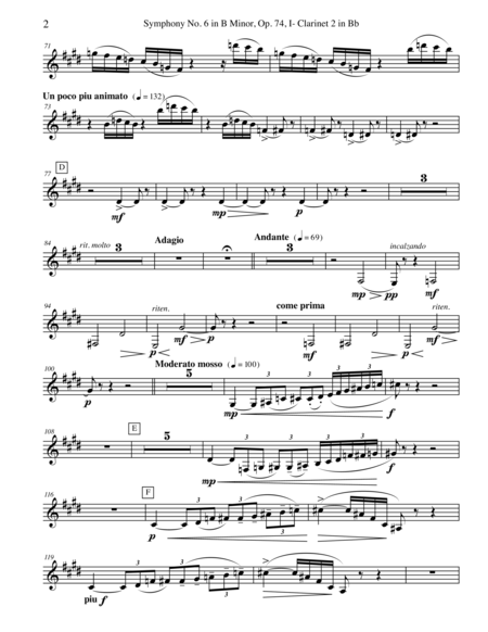 Tchaikovsky Symphony No 6 Movement I Clarinet In Bb 2 Transposed Part Op 74 Page 2