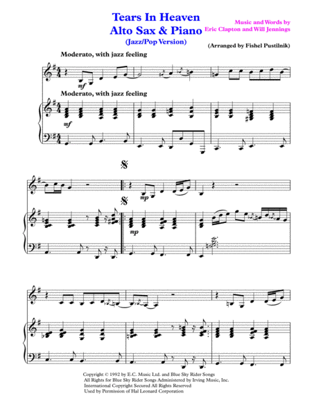 Tears In Heaven For Alto Sax And Piano Jazz Pop Version Page 2