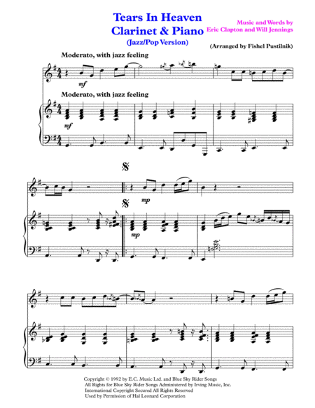 Tears In Heaven For Clarinet And Piano Jazz Pop Version Page 2