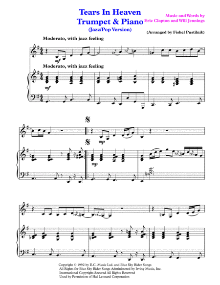 Tears In Heaven For Trumpet And Piano Jazz Pop Version Page 2