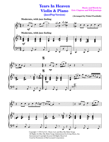 Tears In Heaven For Violin And Piano Jazz Pop Version Page 2