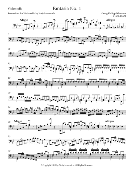 Telemann 12 Fantasias For Viola Da Gamba Transcribed For Cello Solo Page 2