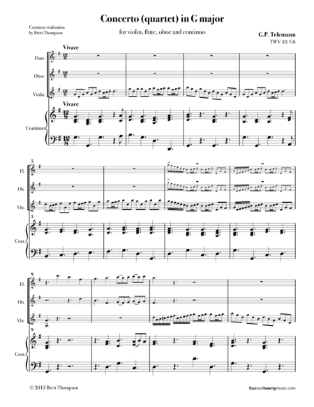 Telemann Concerto Quartet In G Twv 43 G6 Urtext Page 2