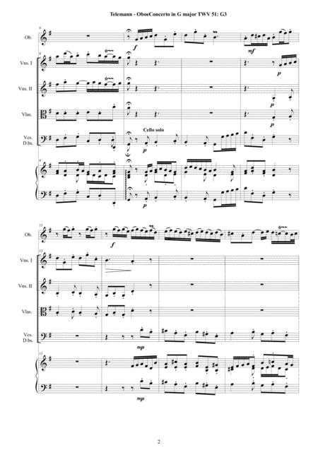 Telemann Oboe Concerto In G Major Twv 51 G3 For Oboe Strings And Cembalo Page 2