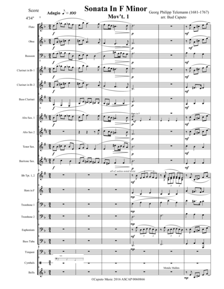 Telemann Sonata For Band Score Brass And Percussion Parts Page 2