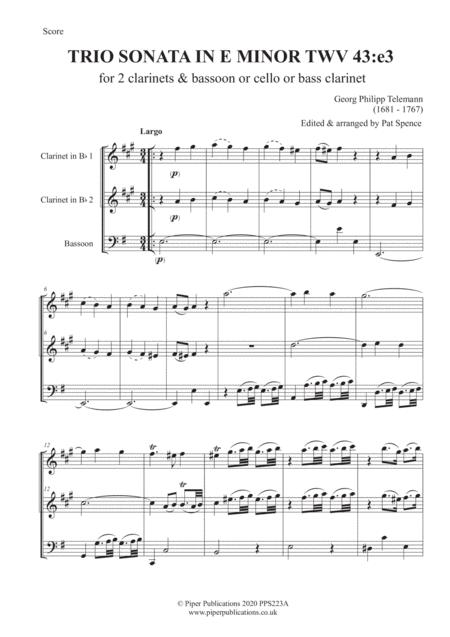 Telemann Trio Sonata In E Minor Twv 43 E3 For 2 Clarinets Bassoon Cello Or Bass Clarinet Page 2