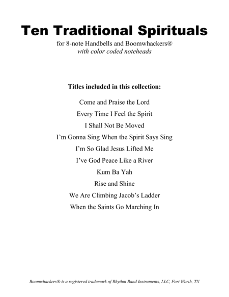 Ten Traditional Spirituals For 8 Note Bells And Boomwhackers With Color Coded Notes Page 2