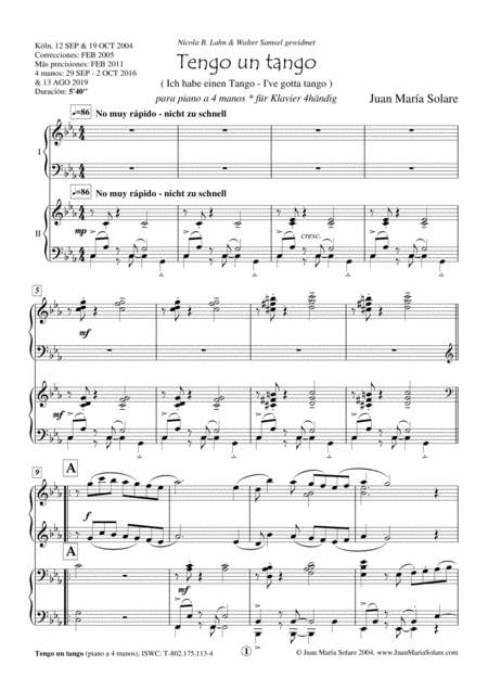 Tengo Un Tango Piano 4 Hands Page 2