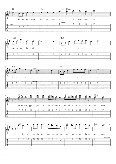 Thankathoni Sheetmusic With Guitar Tabs Lyrics And Chords Page 2