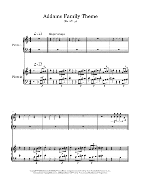 The Addams Family Theme Arranged For Easy Piano Duet Page 2