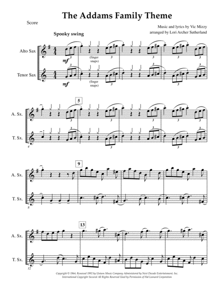 The Addams Family Theme For Easy Alto Tenor Sax Duet Page 2