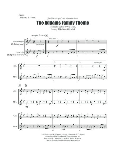 The Addams Family Theme For Glockenspiel And Marimba Duet Page 2