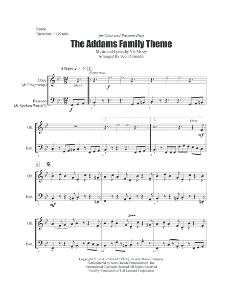 The Addams Family Theme For Oboe And Bassoon Duet Page 2