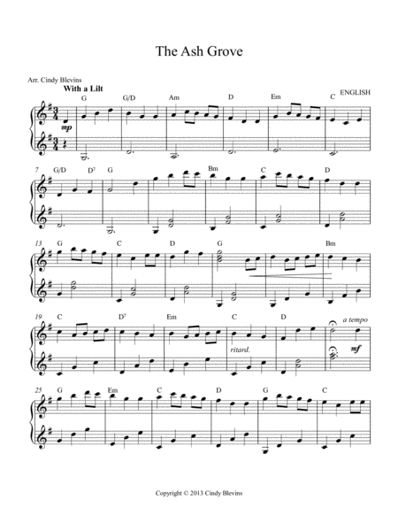 The Ash Grove Arranged For Double Strung Harp From My Book 24 Folk Songs For Double Strung Harp Page 2