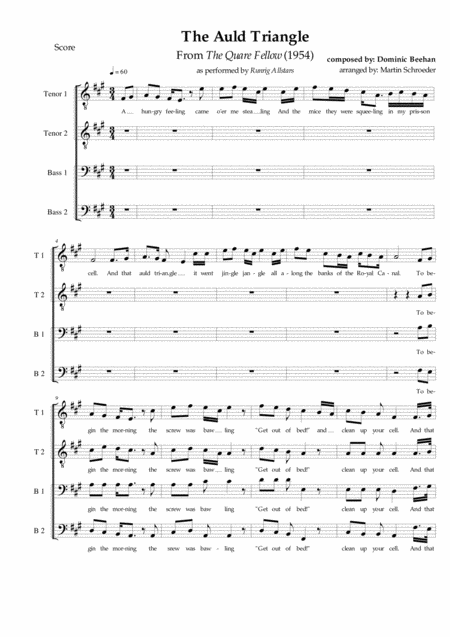 The Auld Triangle Dominic Beehan Ttbb Arrangement For Mens Choir As Performed By Runrig Allstars And Tourist Walk Page 2