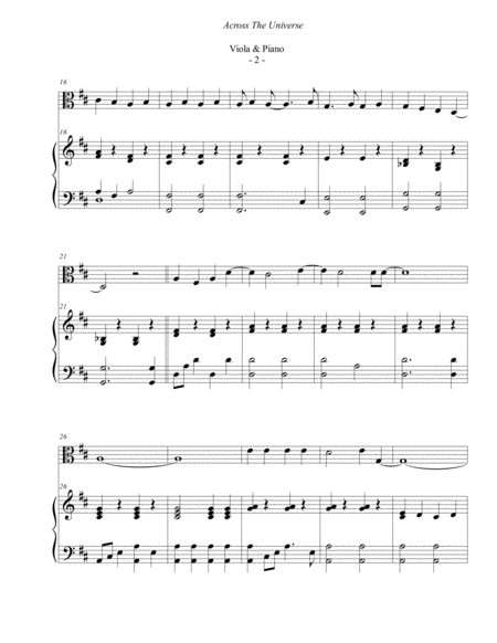 The Beatles Across The Universe For Viola Piano Page 2