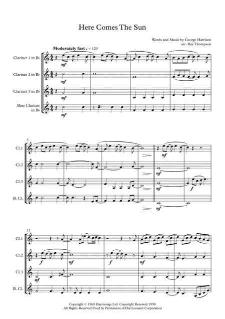 The Beatles Here Comes The Sun Clarinet Quartet Page 2