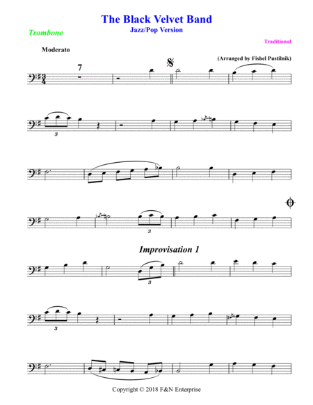 The Black Velvet Band For Trombone With Background Track Jazz Pop Version Page 2