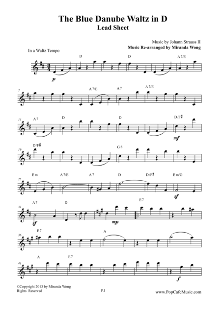 The Blue Danube Waltz In D Key Lead Sheet Page 2