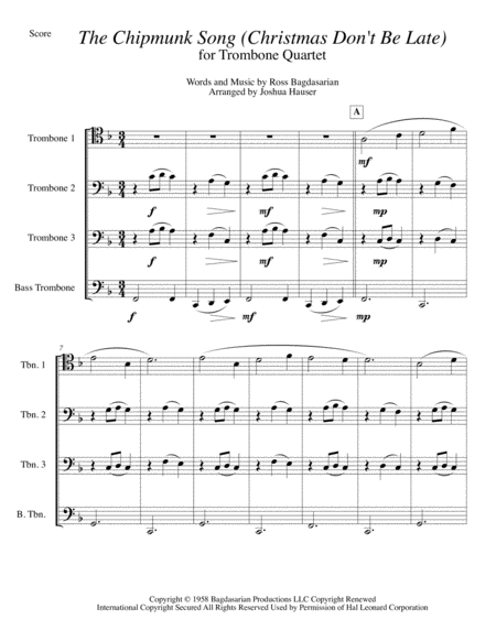 The Chipmunk Song Christmas Dont Be Late Trombone Quartet Page 2