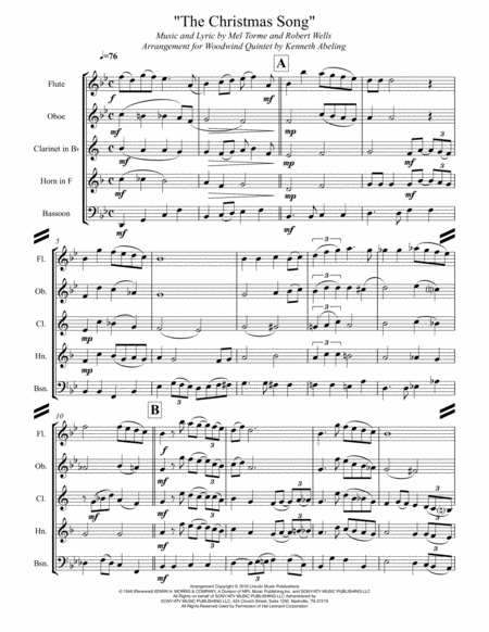 The Christmas Song Chestnuts Roasting On An Open Fire For Woodwind Quintet Page 2