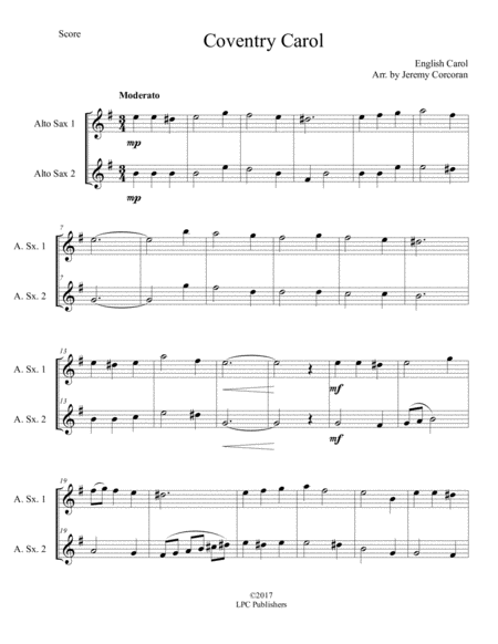 The Coventry Carol For Two Saxophones Page 2