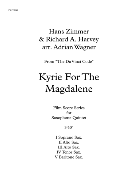 The Da Vinci Code Kyrie For The Magdalene Saxophone Quintet Arr Adrian Wagner Page 2