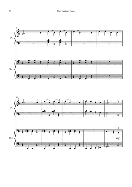 The Dreidel Song Easy Piano Duet Page 2