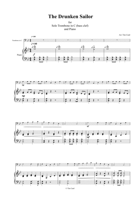 The Drunken Sailor For Solo Trombone In C Bass Clef And Piano Page 2
