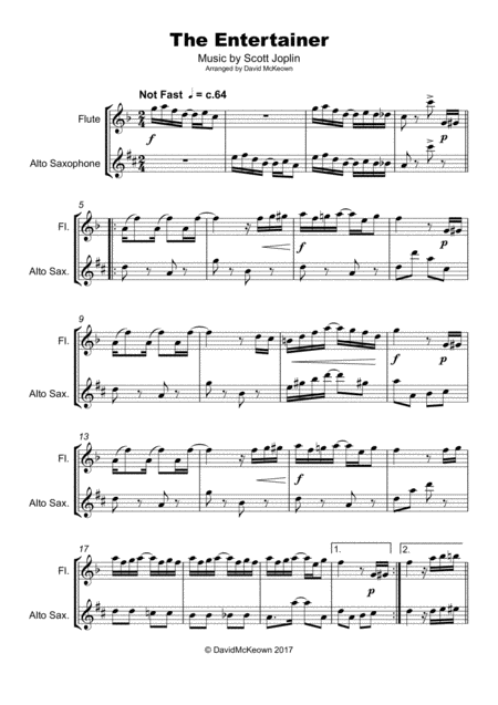 The Entertainer By Scott Joplin Duet For Flute And Alto Saxophone Page 2