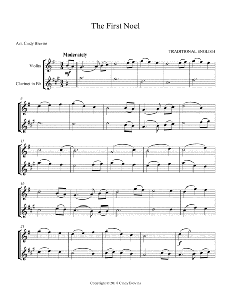 The First Noel Arranged For Violin And Bb Clarinet Page 2