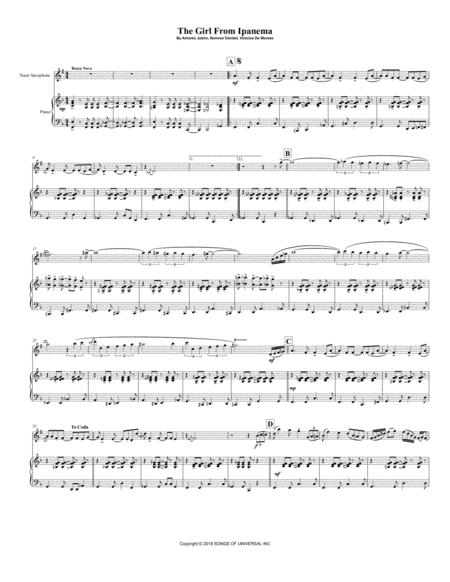 The Girl From Ipanema For Bb Tenor Saxophone Piano Page 2