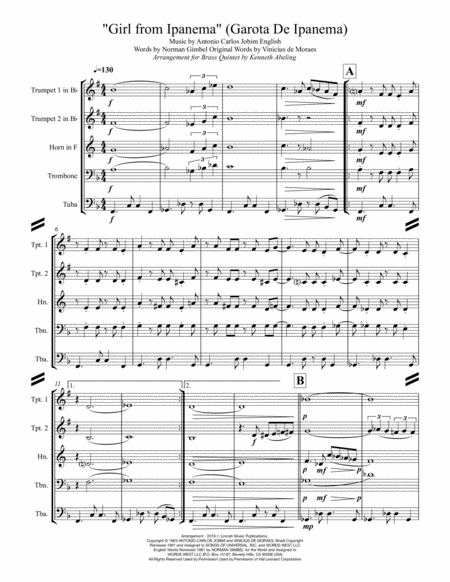 The Girl From Ipanema Garota De Ipanema For Brass Quintet Page 2