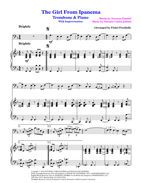 The Girl From Ipanema Garota De Ipanema For Trombone And Piano With Improvisation Video Page 2