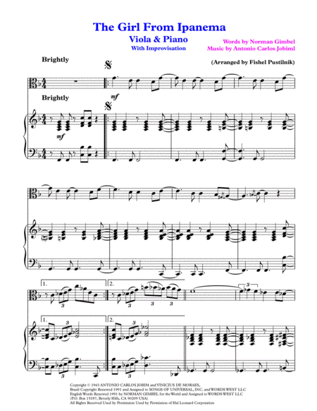 The Girl From Ipanema Garota De Ipanema For Viola And Piano With Improvisation Video Page 2