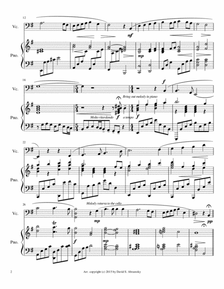 The God Of Abraham Praise Arr For Cello And Piano Page 2
