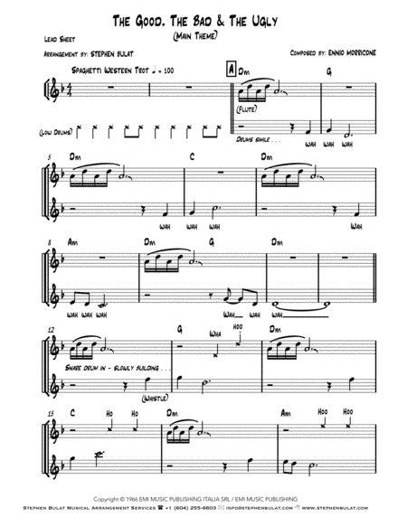 The Good The Bad And The Ugly Ennio Morricone Lead Sheet In Original Key Of Dm Page 2