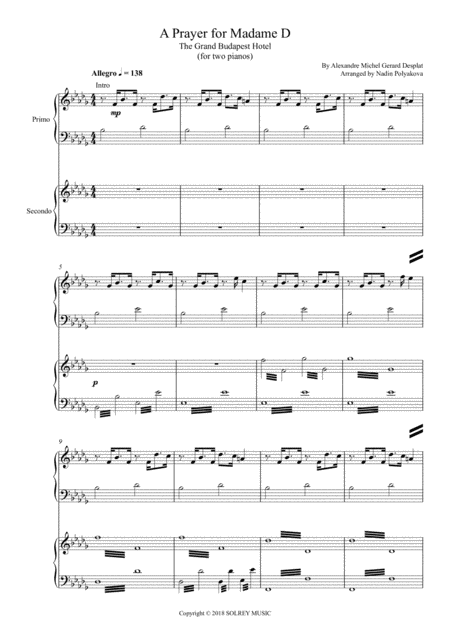 The Grand Budapest Hotel A Prayer For Madame D For Piano Duet Score And Parts Page 2