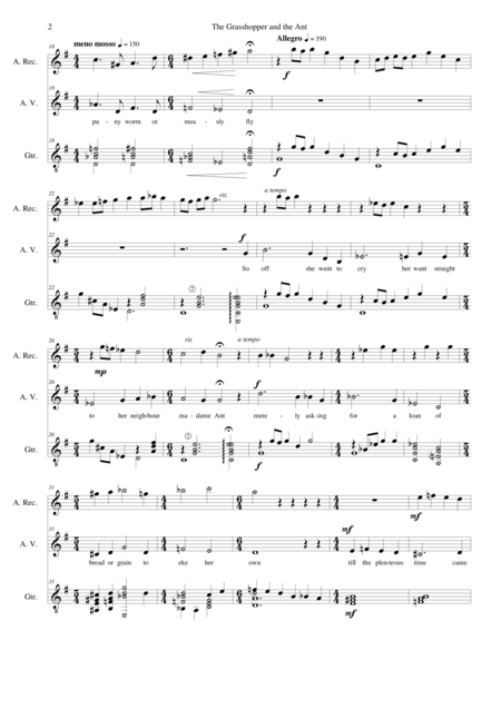 The Grasshopper And The Ant For Alto Voice Alto Recorder And Guitar Page 2